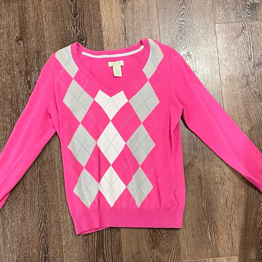 Caribbean Joe Pink Argyle V-Neck Sweater